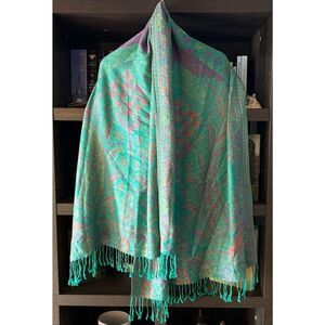 100% Cashmere Jerusalem Green & Purple Pashmina Scarf